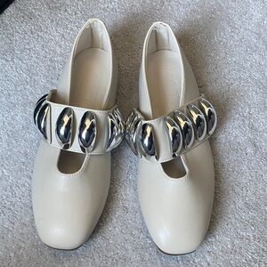 Elegant Cream Women's Shoes with Silver Accents